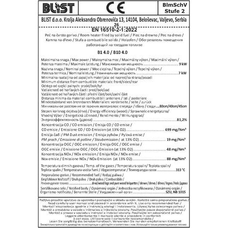Krbová kamna BLIST B10 - 9 kW + příslušenství - 4