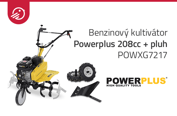 Benzinový kultivátor Powerplus 208cc + pluh POWXG7217