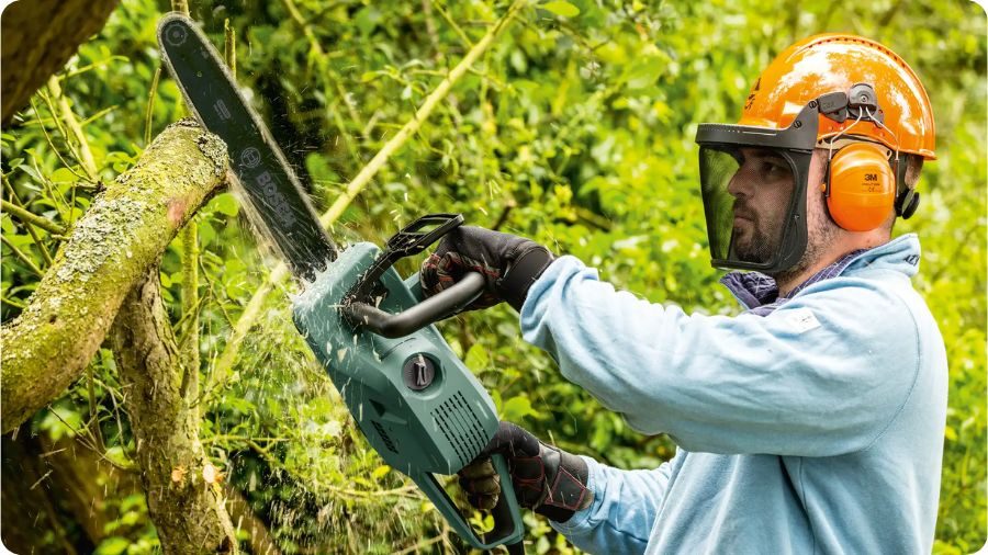Řetězová pila Bosch - prořezávání větví stromu