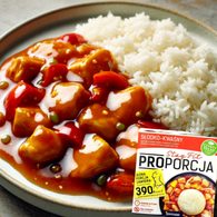FIT hotovka Šťavnaté kousky kuřete s rýží v orientální sladkokyselé omáčce