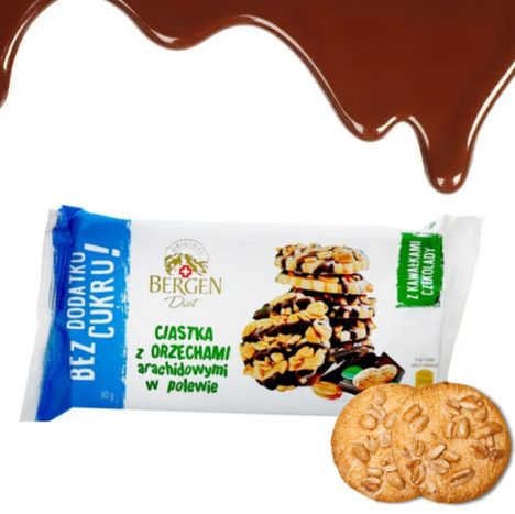 LowCarb sušenky bez přidaného cukru s arašídy v čokoládové polevě