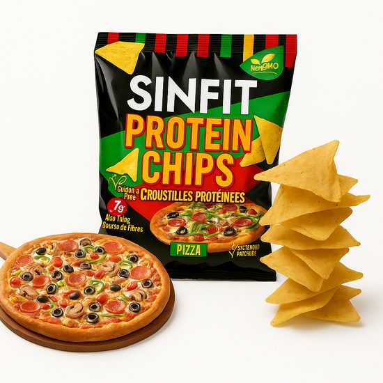 Proteinové a bezlepkové chipsy s příchutí pizza
