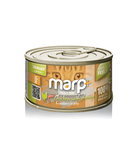 Marp Holistic Plus konzerva pro kočky – Kuře s krevetami a brusinkami v želé 24x70g