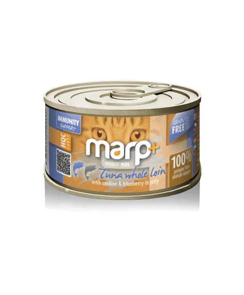 Marp Holistic Plus konzerva pro kočky – Tuňák se sardinkami a borůvkami v želé 24x70g
