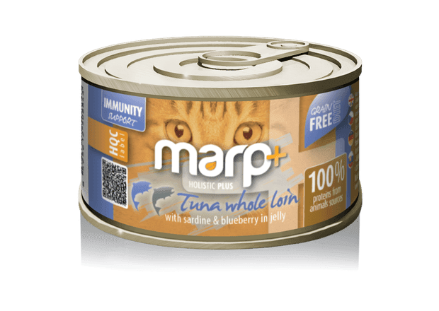 Marp Holistic Plus konzerva pro kočky – Tuňák se sardinkami a borůvkami v želé