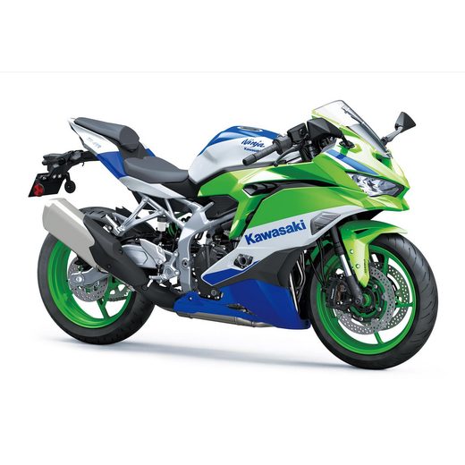 KAWASAKI NINJA ZX-4RR "40TH ANNIVERSARY EDITION" LIME GREEN / PEARL CRYSTAL WHITE / BLUE 2024