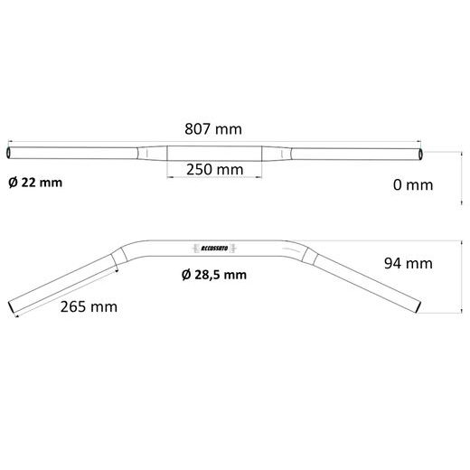 HOMOLOGATED HANDLEBARS ACCOSSATO HBT187N ČIERNA (DIAMETER 28,5MM, LENGTH 807MM)