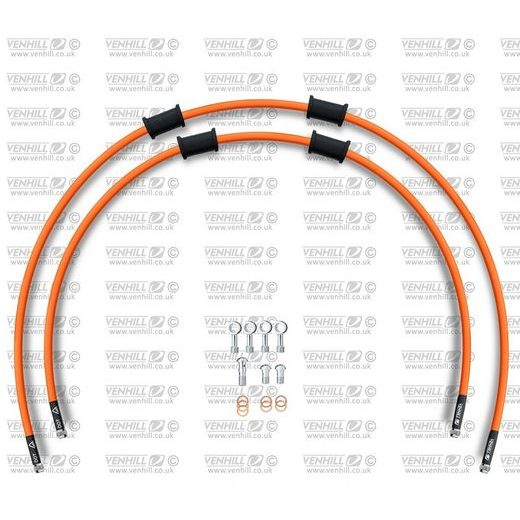 RACE -PREDOK-SADA VENHILL POWERHOSEPLUS YAM-3003F-OR (2 HADICE V SADE) ORANŽOVÉ HADICE, CHRÓMOVÉ KONCOVKY