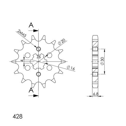 REŤAZOVÁ SADA EK - STRIEBORNÝ CHAIN 428 SHDR, NON-SEALED, CHK FRONT SPROCKET SUPERSPROX, CHK REAR SPROCKET SUPERSPROX PRE YAMAHA XT 125 R 2008-2011