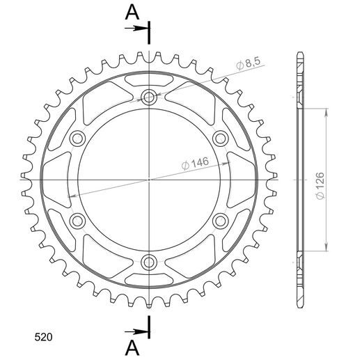 REŤAZOVÁ ROZETA SUPERSPROX RFE-808:43-BLK ČIERNA 43T, 520