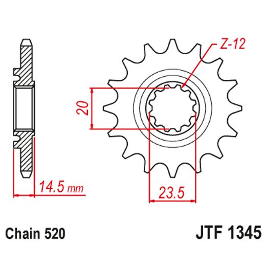 REŤAZOVÉ KOLIEČKO JT JTF 1345-13RB 13T, 520 POGUMOVANÉ