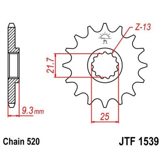 REŤAZOVÉ KOLIEČKO JT JTF 1539-14RB 14T, 520 POGUMOVANÉ