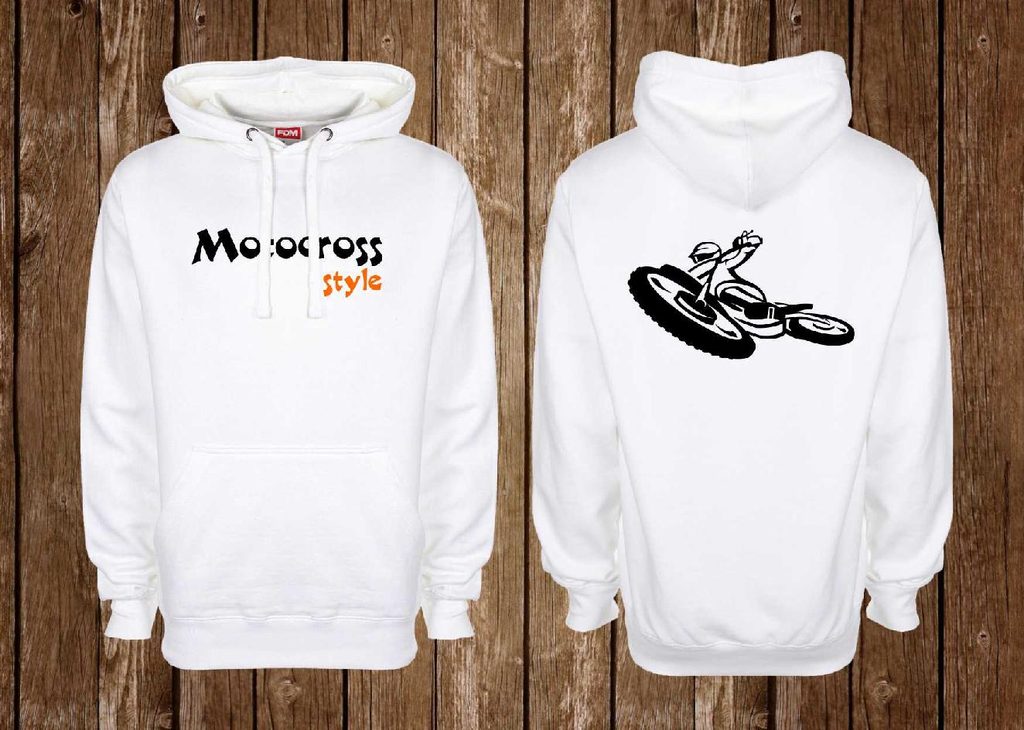 Pánská mikina s kapucí a motivem Motocross - Bílá - MOTO TRIKA - Mikiny  Motocross - 1 199 Kč - Motogaráž.cz - Vše pro motorkáře na jednom místě!