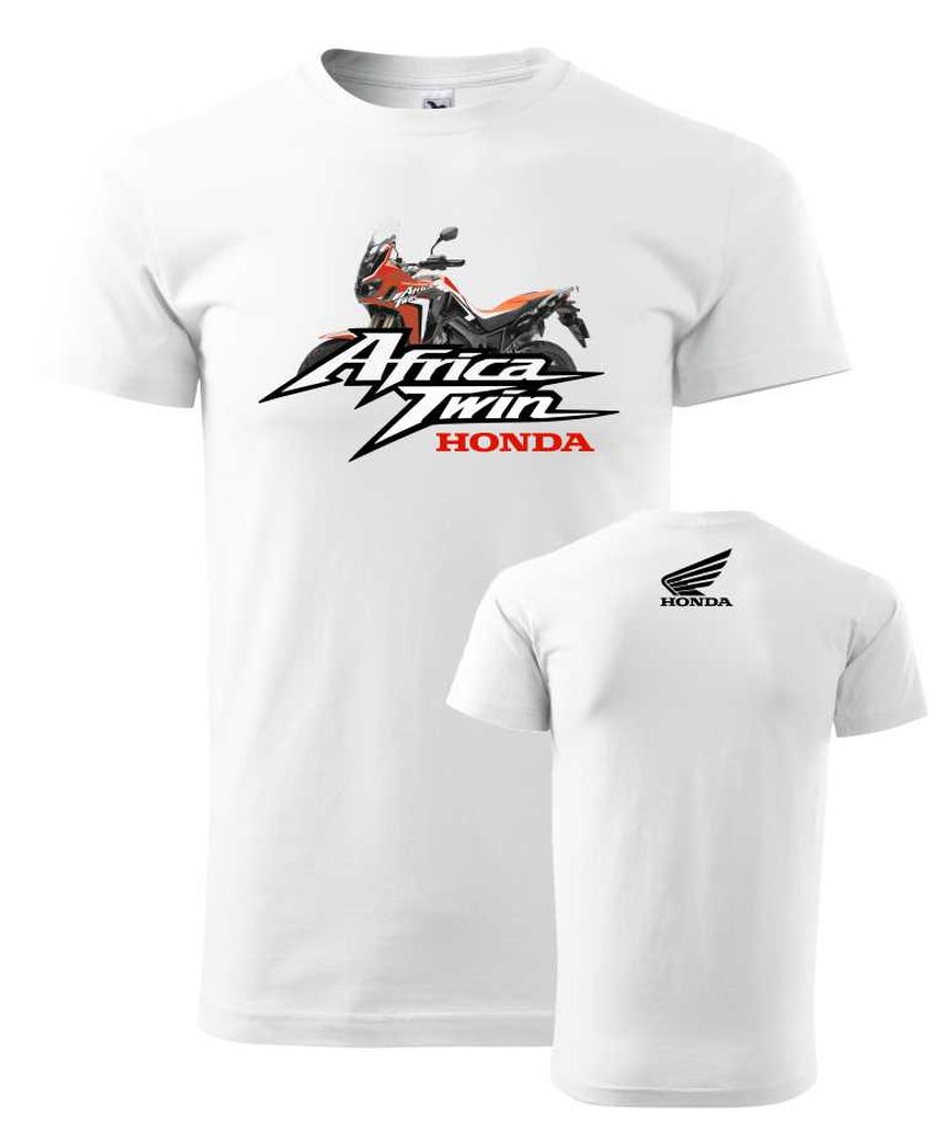 Pánské triko s motivem Honda Africa Twin - Bílé - MOTO TRIKA - Trička Honda  - 699 Kč - Motogaráž.cz - Vše pro motorkáře na jednom místě!