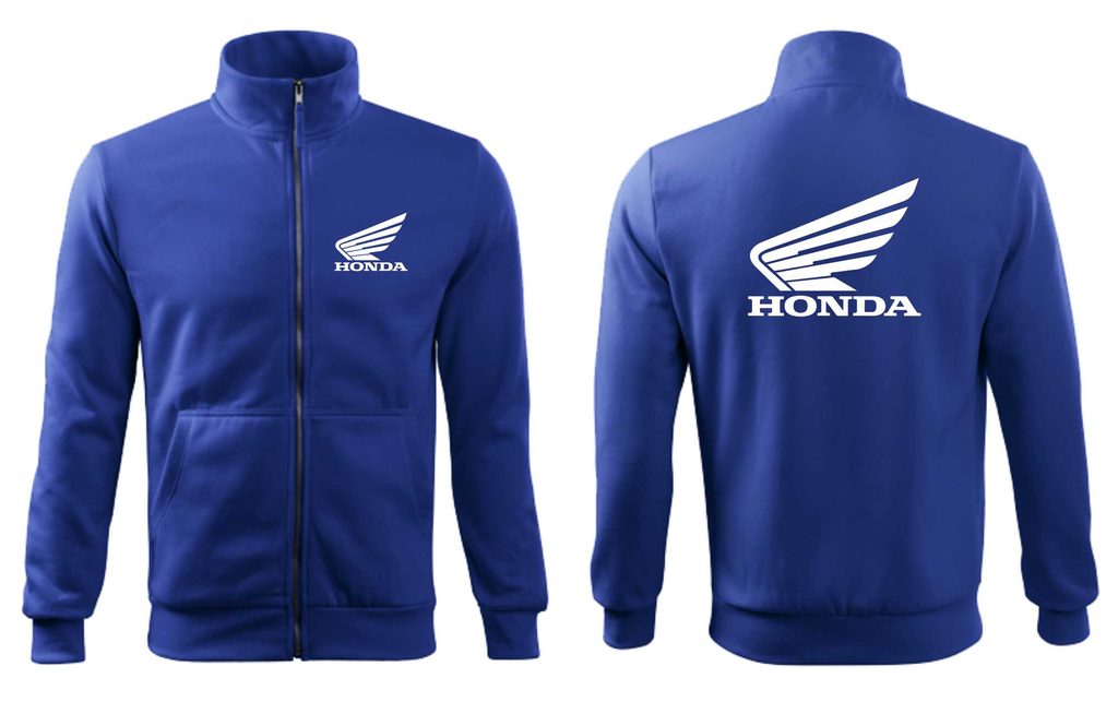 Pánská mikina na zip s motivem Honda - Královsky Modrá