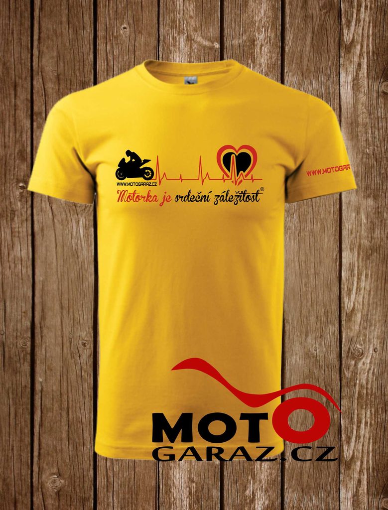 Triko Motorka je Srdeční Záležitost ® Žluté Pánské - MOTORKA JE SRDEČNÍ  ZÁLEŽITOST - Pánské oblečení - 499 Kč - Motogaráž.cz - Vše pro motorkáře na  jednom místě!