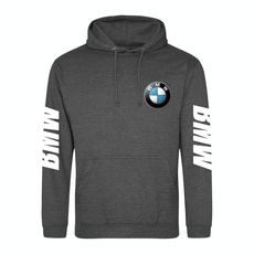 PÁNSKÁ MIKINA S KAPUCÍ A MOTIVEM BMW - ŠEDÁ