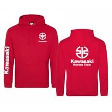 PÁNSKÁ MIKINA S KAPUCÍ A MOTIVEM KAWASAKI RACING TEAM - ČERVENÁ