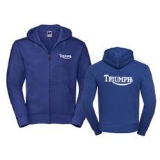 PÁNSKÁ MIKINA NA ZIP S KAPUCÍ A MOTIVEM TRIUMPH - KRÁLOVSKY MODRÁ