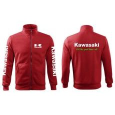 PÁNSKÁ MIKINA NA ZIP S MOTIVEM KAWASAKI - ČERVENÁ