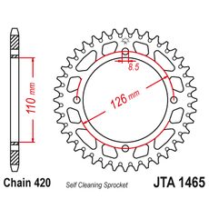 HLINÍKOVÁ ŘETĚZOVÁ ROZETA JT JTA 1465-47BLK 47 ZUBŮ, 420 ČERNÁ