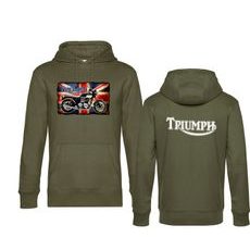 PÁNSKÁ MIKINA S KAPUCÍ A MOTIVEM TRIUMPH FLAG - KHAKI