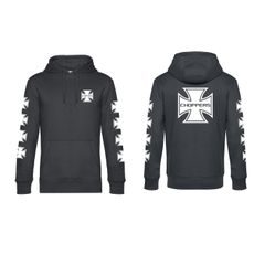 PÁNSKÁ MIKINA S KAPUCÍ A MOTIVEM CHOPPERS - ŠEDÁ