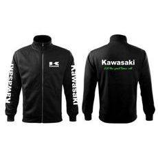 PÁNSKÁ MIKINA NA ZIP S MOTIVEM KAWASAKI - ČERNÁ