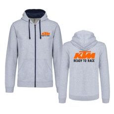 PÁNSKÁ MIKINA NA ZIP S KAPUCÍ A MOTIVEM KTM - ŠEDÁ