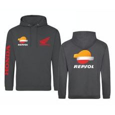 PÁNSKÁ MIKINA S KAPUCÍ A MOTIVEM HONDA REPSOL - ŠEDÁ