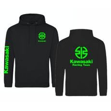 PÁNSKÁ MIKINA S KAPUCÍ A MOTIVEM KAWASAKI RACING TEAM - ČERNÁ NEON
