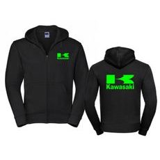 PÁNSKÁ MIKINA NA ZIP S KAPUCÍ A MOTIVEM KAWASAKI - ČERNÁ