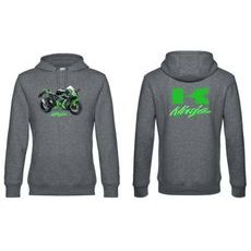 PÁNSKÁ MIKINA S KAPUCÍ A MOTIVEM KAWASAKI NINJA - ŠEDÁ