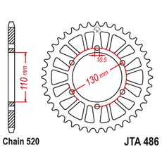 HLINÍKOVÁ ŘETĚZOVÁ ROZETA JT JTA 486-49BLK 49 ZUBŮ, 520 ČERNÁ