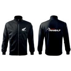 PÁNSKÁ MIKINA NA ZIP S MOTIVEM HONDA TRANSALP - ČERNÁ