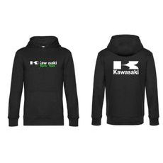 PÁNSKÁ MIKINA S KAPUCÍ A MOTIVEM KAWASAKI RACING - ČERNÁ