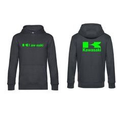 PÁNSKÁ MIKINA S KAPUCÍ A MOTIVEM KAWASAKI 1 - ŠEDÁ