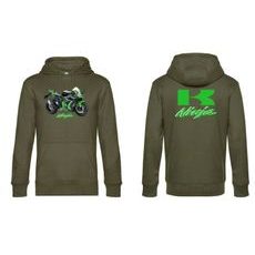 PÁNSKÁ MIKINA S KAPUCÍ A MOTIVEM KAWASAKI NINJA - KHAKI