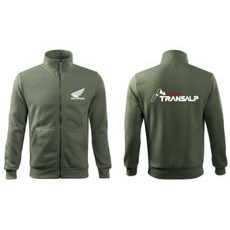 PÁNSKÁ MIKINA NA ZIP S MOTIVEM HONDA TRANSALP - KHAKI