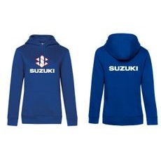 DÁMSKÁ MIKINA S KAPUCÍ A MOTIVEM SUZUKI - KRÁLOVSKY MODRÁ