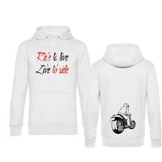 PÁNSKÁ MIKINA S KAPUCÍ A MOTIVEM RIDE TO LIVE - BÍLÁ