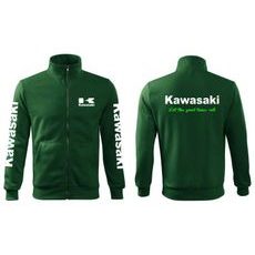 PÁNSKÁ MIKINA NA ZIP S MOTIVEM KAWASAKI - ZELENÁ