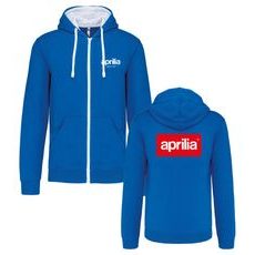 PÁNSKÁ MIKINA NA ZIP S KAPUCÍ A MOTIVEM APRILIA - MODRÁ