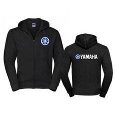 PÁNSKÁ MIKINA NA ZIP S KAPUCÍ A MOTIVEM YAMAHA - ČERNÁ
