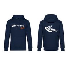 PÁNSKÁ MIKINA S KAPUCÍ A MOTIVEM MOTOCROSS - TMAVĚ MODRÁ