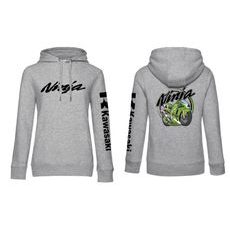 DÁMSKÁ MIKINA S KAPUCÍ A MOTIVEM KAWASAKI NINJA - ŠEDÁ