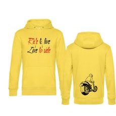 PÁNSKÁ MIKINA S KAPUCÍ A MOTIVEM RIDE TO LIVE - ŽLUTÁ