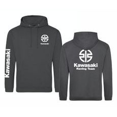 PÁNSKÁ MIKINA S KAPUCÍ A MOTIVEM KAWASAKI RACING TEAM - ŠEDÁ