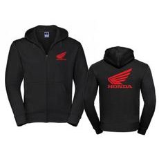 PÁNSKÁ MIKINA NA ZIP S KAPUCÍ A MOTIVEM HONDA - ČERNÁ