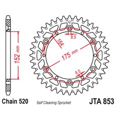 HLINÍKOVÁ ŘETĚZOVÁ ROZETA JT JTA 853-44BLK 44 ZUBŮ, 520 ČERNÁ